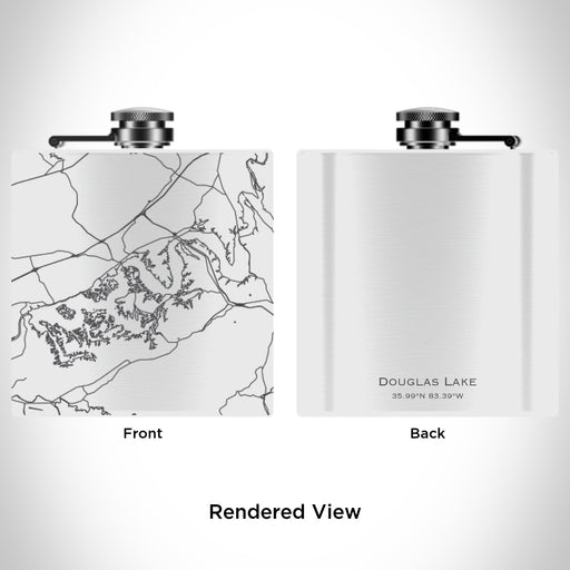 Rendered View of Douglas Lake Tennessee Map Engraving on 6oz Stainless Steel Flask in White
