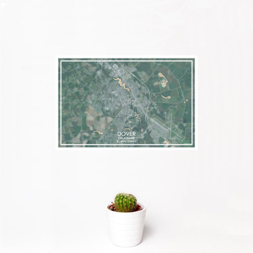 12x18 Dover Delaware Map Print Landscape Orientation in Afternoon Style With Small Cactus Plant in White Planter