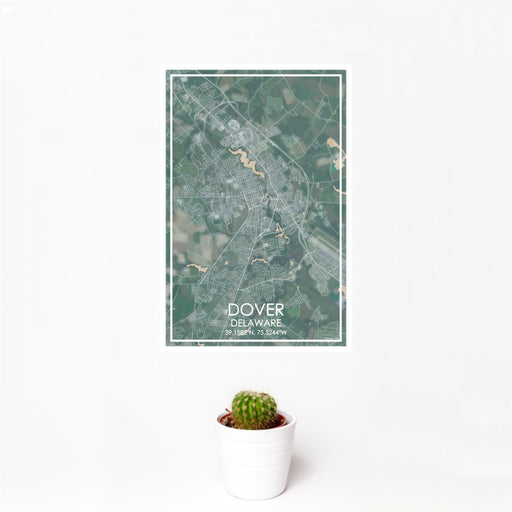 12x18 Dover Delaware Map Print Portrait Orientation in Afternoon Style With Small Cactus Plant in White Planter