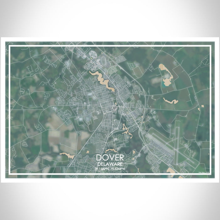 Dover Delaware Map Print Landscape Orientation in Afternoon Style With Shaded Background