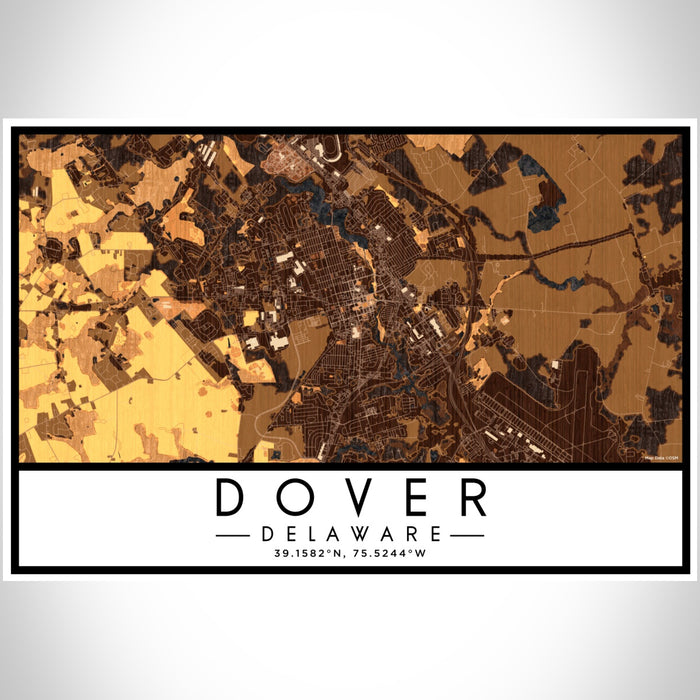 Dover Delaware Map Print Landscape Orientation in Ember Style With Shaded Background