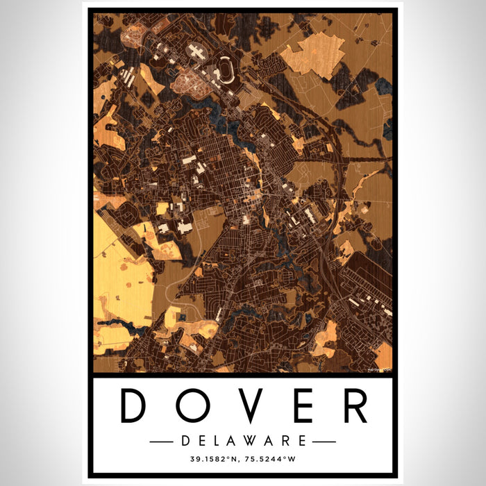 Dover Delaware Map Print Portrait Orientation in Ember Style With Shaded Background
