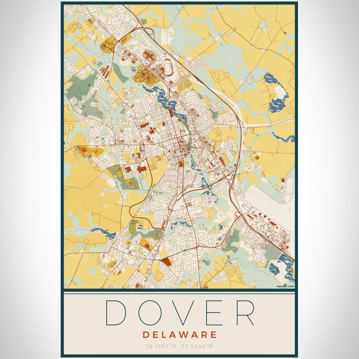 Dover Delaware Map Print Portrait Orientation in Woodblock Style With Shaded Background