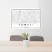 24x36 Downey California Map Print Lanscape Orientation in Classic Style Behind 2 Chairs Table and Potted Plant
