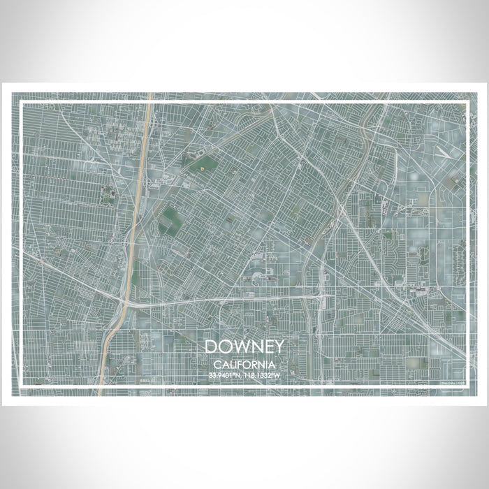 Downey California Map Print Landscape Orientation in Afternoon Style With Shaded Background