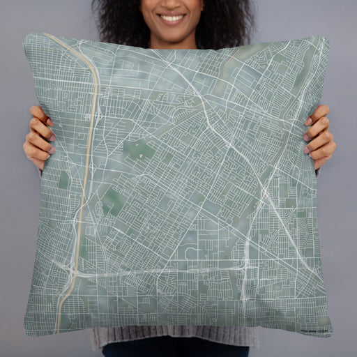 Person holding 22x22 Custom Downey California Map Throw Pillow in Afternoon