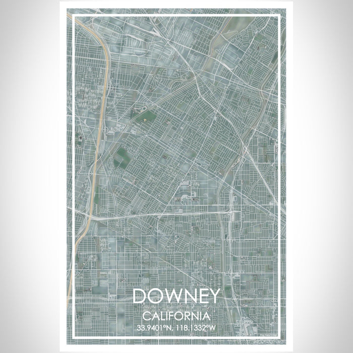 Downey California Map Print Portrait Orientation in Afternoon Style With Shaded Background
