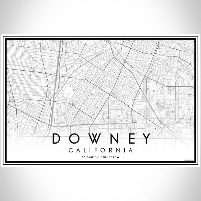 Downey California Map Print Landscape Orientation in Classic Style With Shaded Background