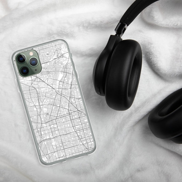 Custom Downey California Map Phone Case in Classic on Table with Black Headphones