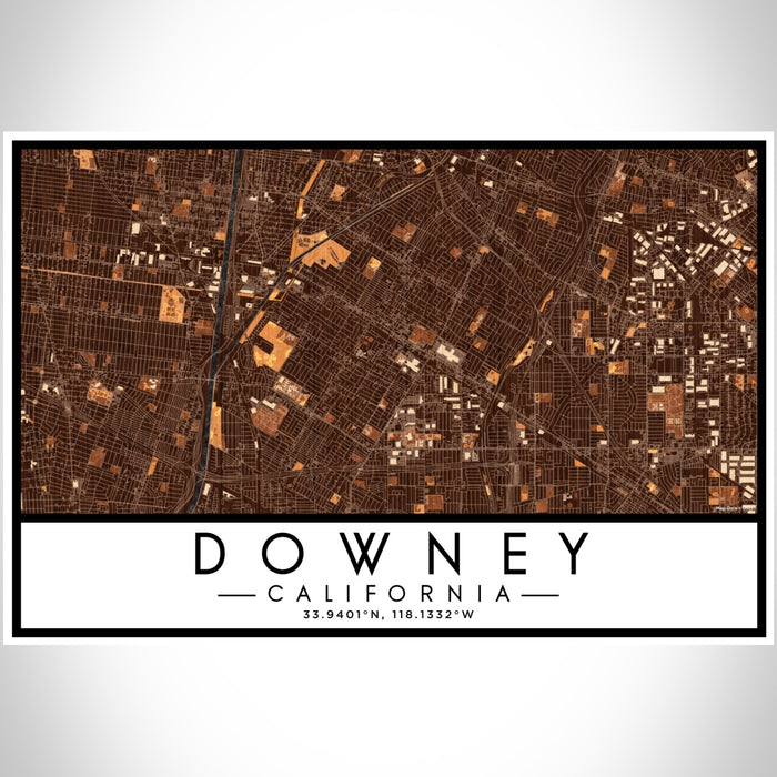 Downey California Map Print Landscape Orientation in Ember Style With Shaded Background