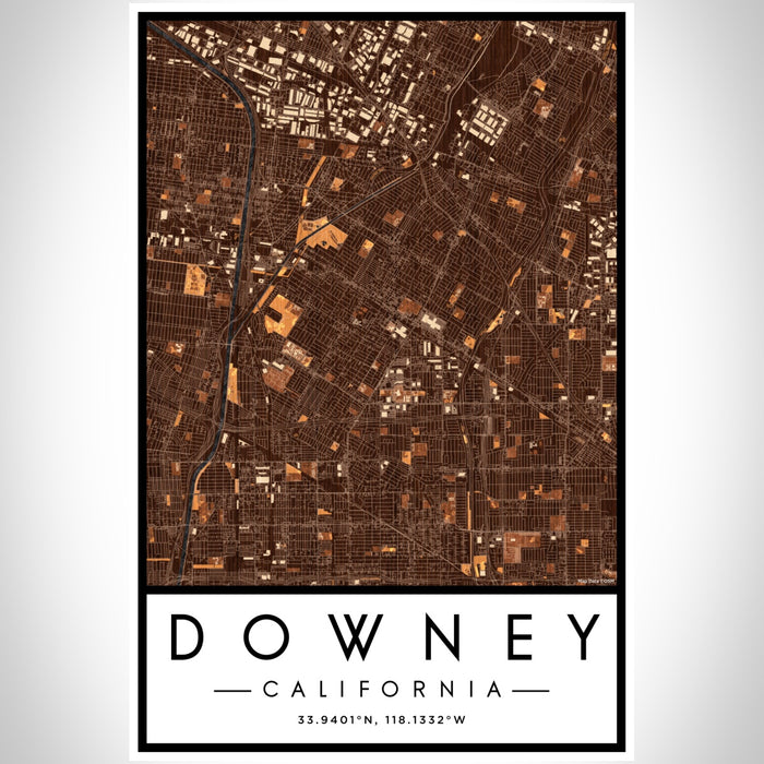 Downey California Map Print Portrait Orientation in Ember Style With Shaded Background