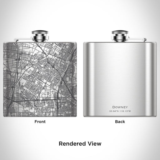 Rendered View of Downey California Map Engraving on 6oz Stainless Steel Flask