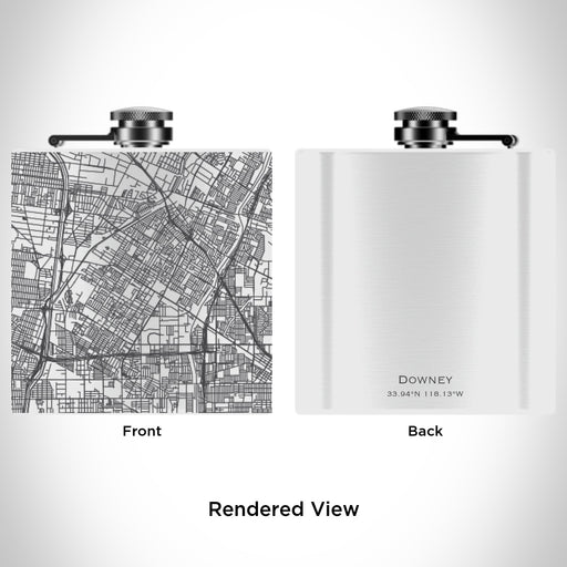 Rendered View of Downey California Map Engraving on 6oz Stainless Steel Flask in White