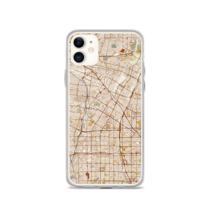 Custom iPhone 11 Downey California Map Phone Case in Woodblock