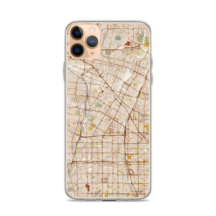 Custom iPhone 11 Pro Max Downey California Map Phone Case in Woodblock