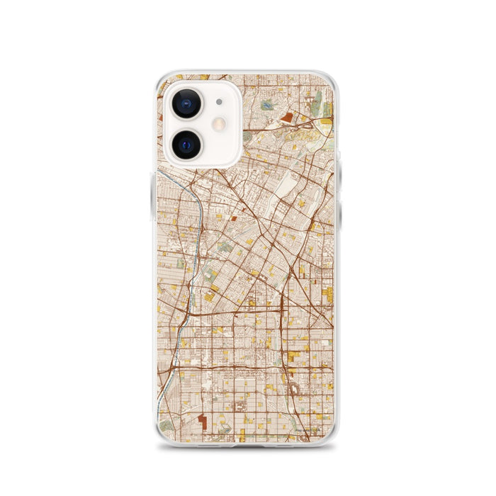 Custom iPhone 12 Downey California Map Phone Case in Woodblock