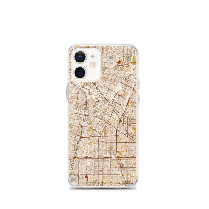 Custom iPhone 12 mini Downey California Map Phone Case in Woodblock