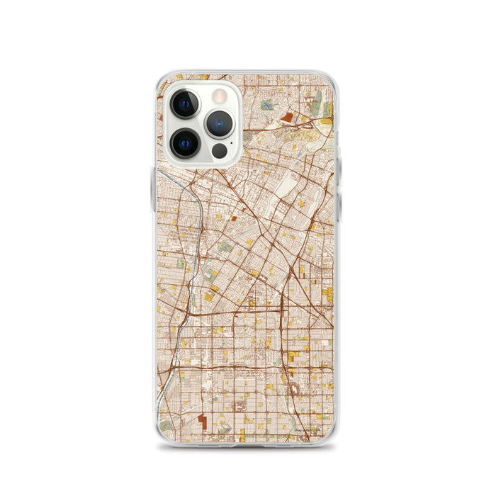 Custom iPhone 12 Pro Downey California Map Phone Case in Woodblock
