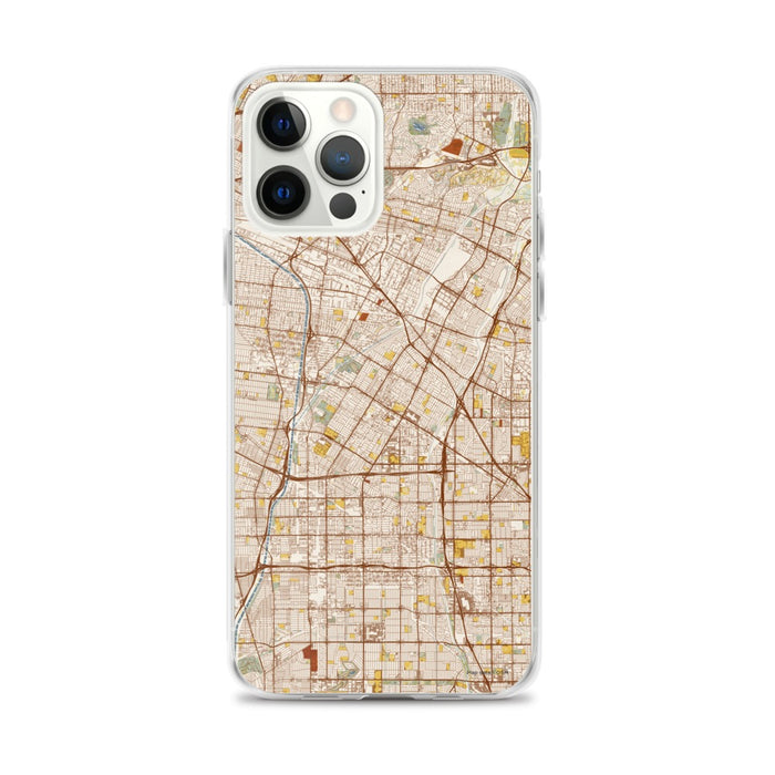 Custom iPhone 12 Pro Max Downey California Map Phone Case in Woodblock