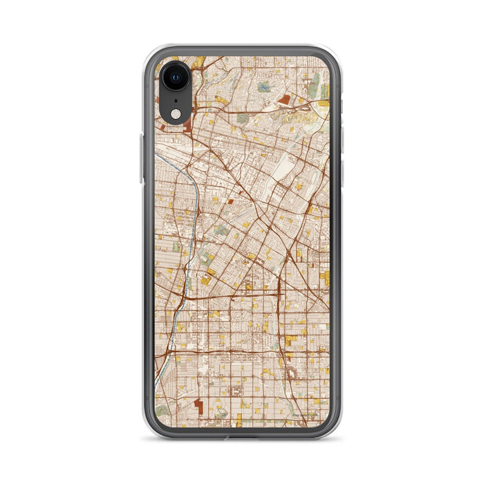 Custom iPhone XR Downey California Map Phone Case in Woodblock