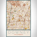 Downey California Map Print Portrait Orientation in Woodblock Style With Shaded Background