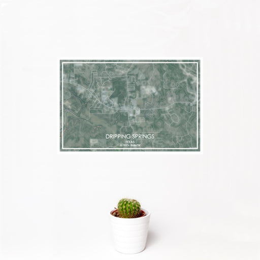 12x18 Dripping Springs Texas Map Print Landscape Orientation in Afternoon Style With Small Cactus Plant in White Planter