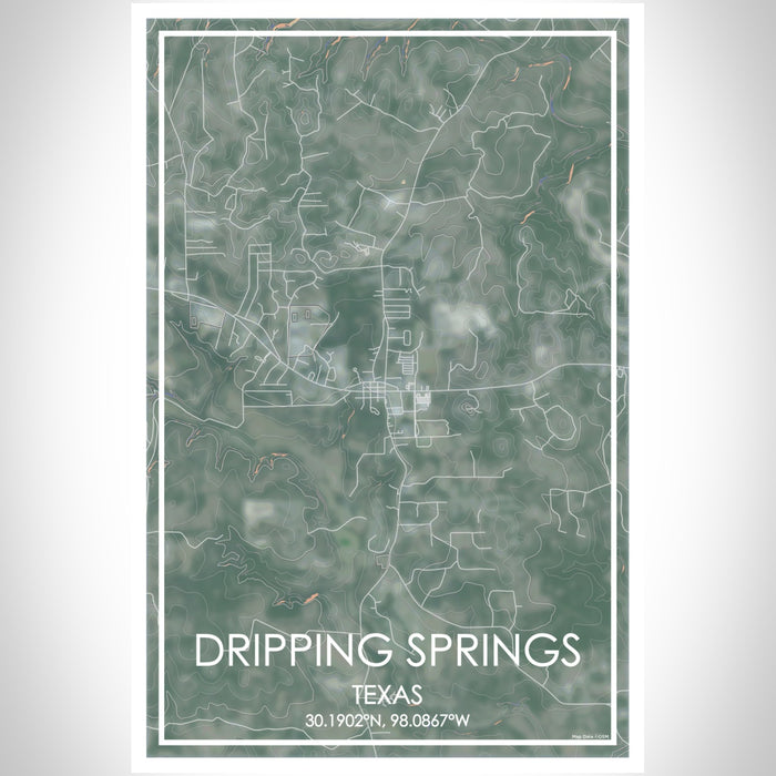 Dripping Springs Texas Map Print Portrait Orientation in Afternoon Style With Shaded Background