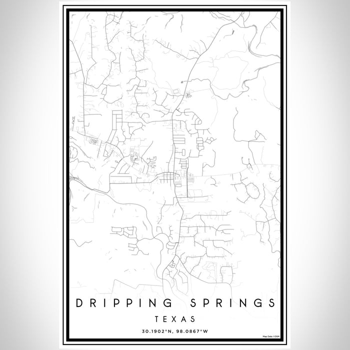 Dripping Springs Texas Map Print Portrait Orientation in Classic Style With Shaded Background