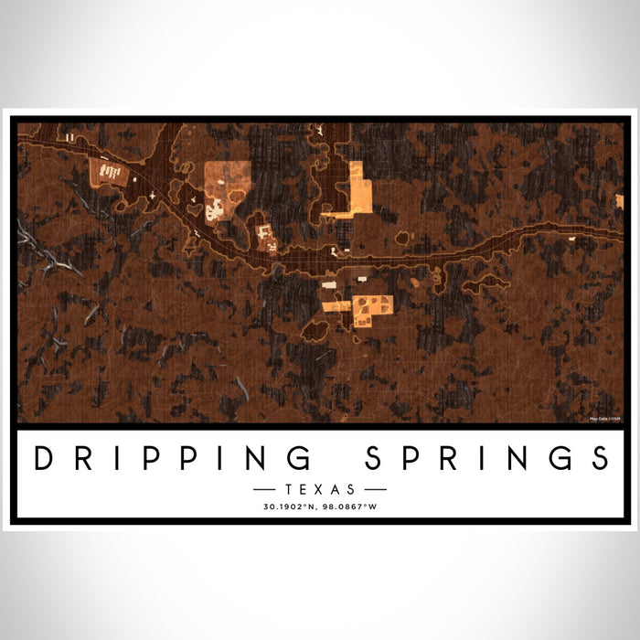 Dripping Springs Texas Map Print Landscape Orientation in Ember Style With Shaded Background