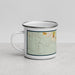 Left View Custom Dripping Springs Texas Map Enamel Mug in Woodblock