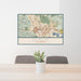 24x36 Dublin California Map Print Lanscape Orientation in Woodblock Style Behind 2 Chairs Table and Potted Plant