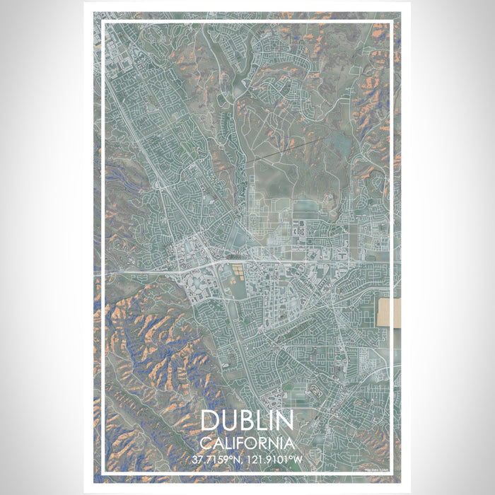 Dublin California Map Print Portrait Orientation in Afternoon Style With Shaded Background