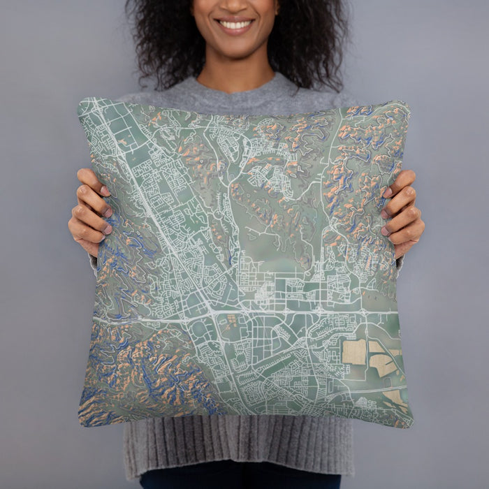 Person holding 18x18 Custom Dublin California Map Throw Pillow in Afternoon