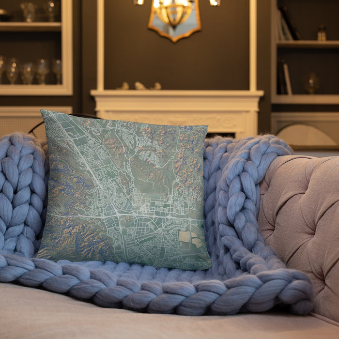 Custom Dublin California Map Throw Pillow in Afternoon on Cream Colored Couch
