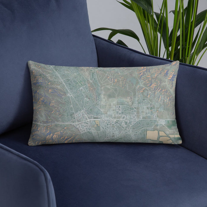 Custom Dublin California Map Throw Pillow in Afternoon on Blue Colored Chair