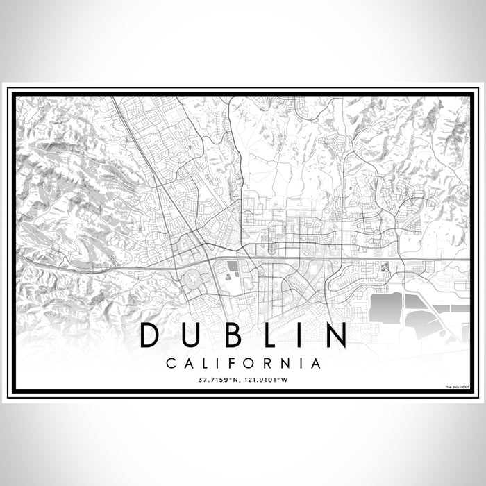 Dublin California Map Print Landscape Orientation in Classic Style With Shaded Background