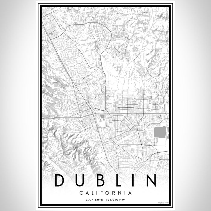 Dublin California Map Print Portrait Orientation in Classic Style With Shaded Background