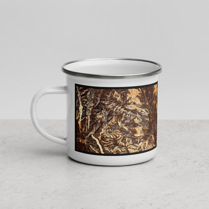 Left View Custom Dublin California Map Enamel Mug in Ember