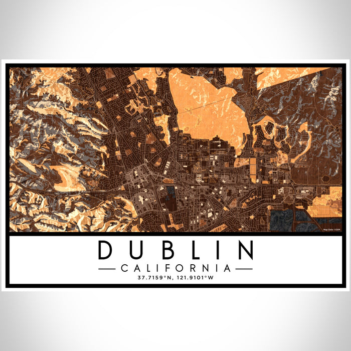 Dublin California Map Print Landscape Orientation in Ember Style With Shaded Background