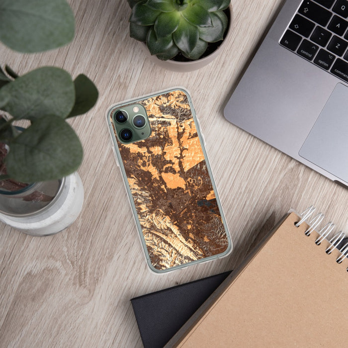 Custom Dublin California Map Phone Case in Ember on Table with Laptop and Plant