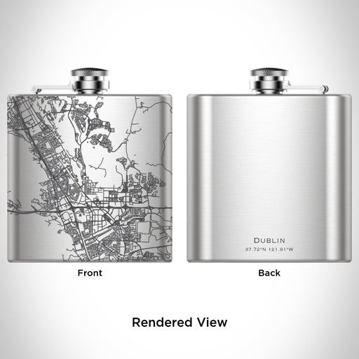 Rendered View of Dublin California Map Engraving on 6oz Stainless Steel Flask