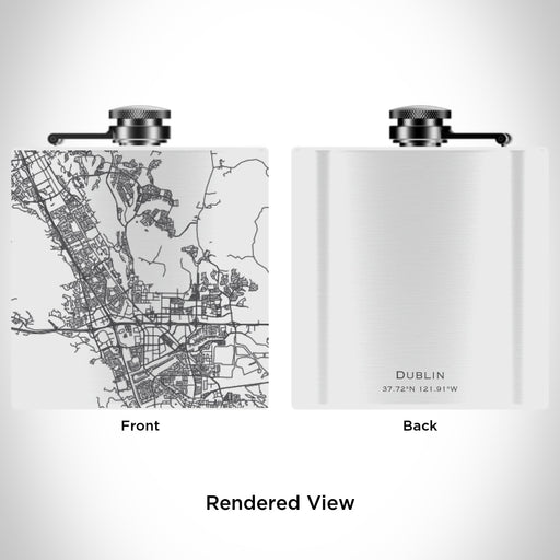 Rendered View of Dublin California Map Engraving on 6oz Stainless Steel Flask in White