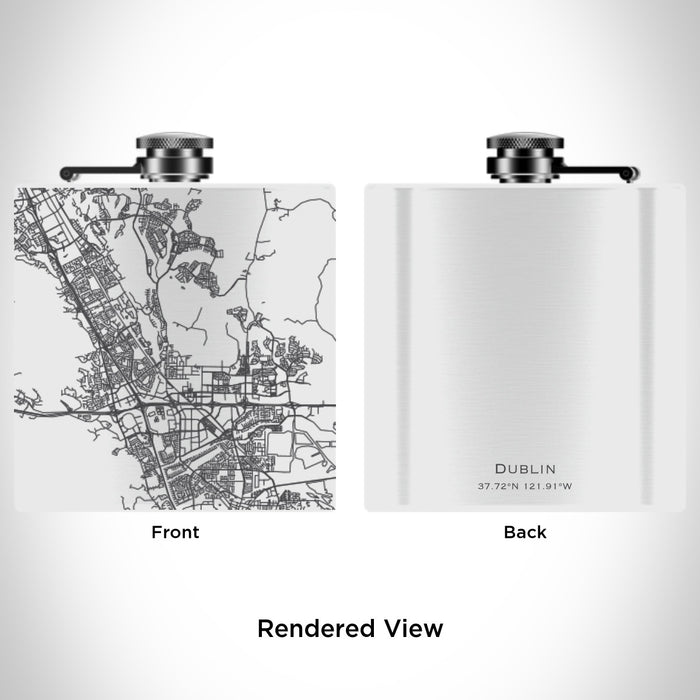 Rendered View of Dublin California Map Engraving on 6oz Stainless Steel Flask in White