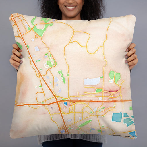 Person holding 22x22 Custom Dublin California Map Throw Pillow in Watercolor