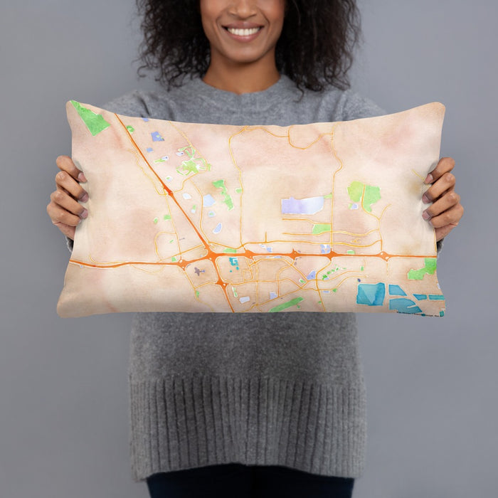 Person holding 20x12 Custom Dublin California Map Throw Pillow in Watercolor