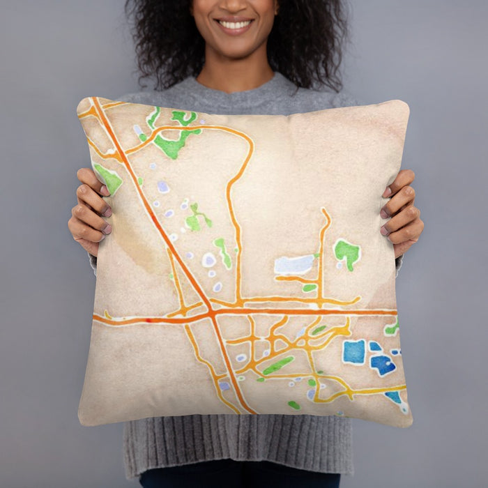 Person holding 18x18 Custom Dublin California Map Throw Pillow in Watercolor