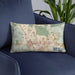 Custom Dublin California Map Throw Pillow in Woodblock on Blue Colored Chair