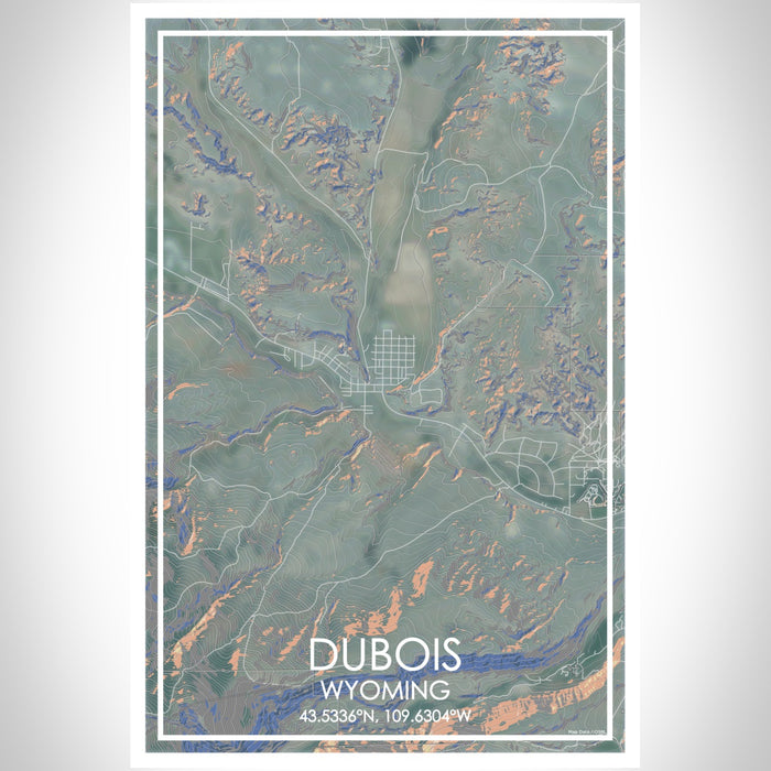 Dubois Wyoming Map Print Portrait Orientation in Afternoon Style With Shaded Background