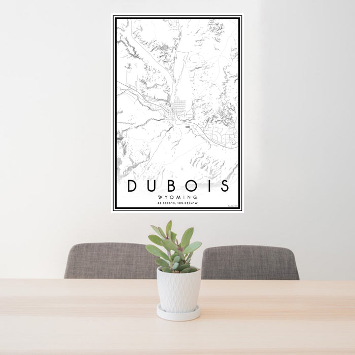 24x36 Dubois Wyoming Map Print Portrait Orientation in Classic Style Behind 2 Chairs Table and Potted Plant