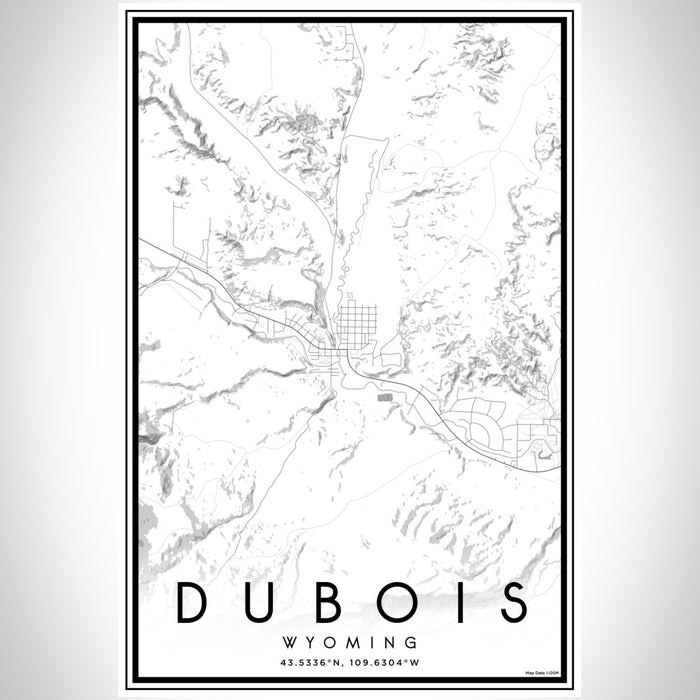 Dubois Wyoming Map Print Portrait Orientation in Classic Style With Shaded Background